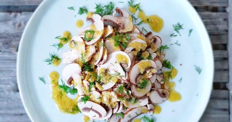 Mushroom Salad with Dill and Ginger Miso Vinaigrette