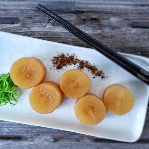 Sweet Savory Simmered Daikon Radish Plant Based Matters