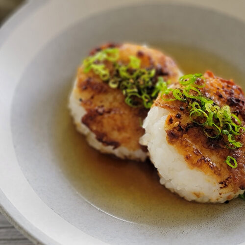 Miso Grilled Onigiri with Green Tea (Ochazuke Style) - Plant-Based