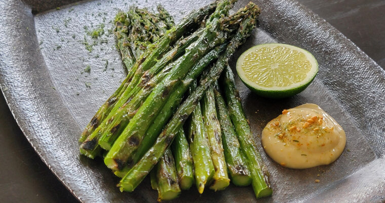 Grilled Asparagus with Vegan Miso Lime Mayo